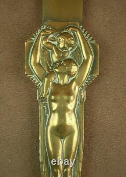 MAGNIFICENT BRONZE ART DECO PAPER CUTTER NUDE WOMAN Lucien BAZOR (1889-1974)