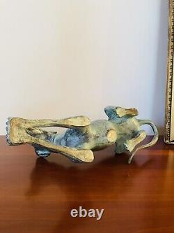 Magnificent Art Deco Bronze Sculpture of a Lying Greyhound with Green Patina