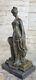 Main Bronze Sculpture Marble Roman Girl Signed New Art Deco Figurine Gift
