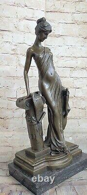 Main Bronze Sculpture Marble Roman Girl Signed New Art Deco Figurine Gift