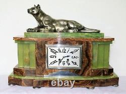 Majestuous Pendulum Marble Art Deco Panther Bronze French Clock