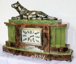 Majestuous Pendulum Marble Art Deco Panther Bronze French Clock