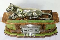 Majestuous Pendulum Marble Art Deco Panther Bronze French Clock