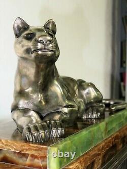 Majestuous Pendulum Marble Art Deco Panther Bronze French Clock