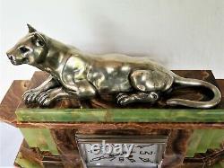 Majestuous Pendulum Marble Art Deco Panther Bronze French Clock