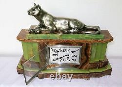 Majestuous Pendulum Marble Art Deco Panther Bronze French Clock