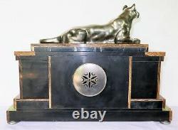 Majestuous Pendulum Marble Art Deco Panther Bronze French Clock