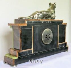 Majestuous Pendulum Marble Art Deco Panther Bronze French Clock