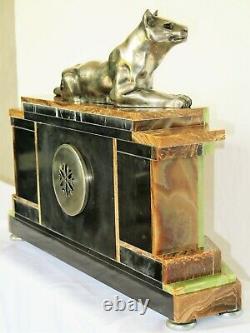 Majestuous Pendulum Marble Art Deco Panther Bronze French Clock