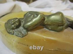 Marble Art Deco Ashtray with Nude Woman in Bronze, signed by Joe Descomps