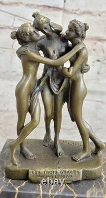 Marbled Bronze Art Sculpture, Art Deco Mythology, The Three Graces, Nude Canova