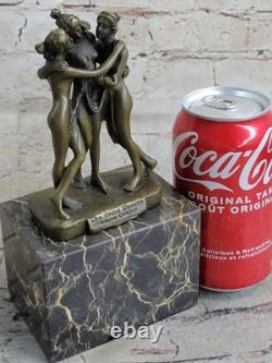 Marbled Bronze Art Sculpture, Art Deco Mythology, The Three Graces, Nude Canova