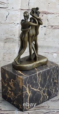 Marbled Bronze Art Sculpture, Art Deco Mythology, The Three Graces, Nude Canova