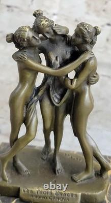 Marbled Bronze Art Sculpture, Art Deco Mythology, The Three Graces, Nude Canova