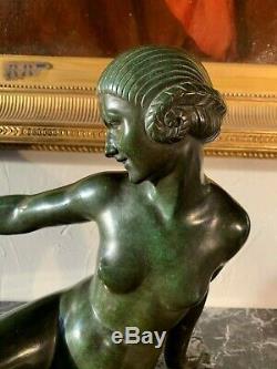 Marcel Bouraine 1886-1948 Large Bronze Art Deco Has Green Patina