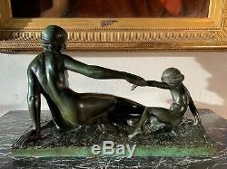 Marcel Bouraine 1886-1948 Large Bronze Art Deco Has Green Patina
