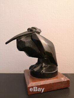 Max Le Verrier / Artus Bronze Pelican Beginning Xxth Art Deco Mascotte Auto