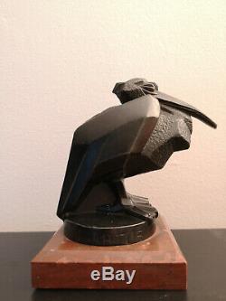 Max Le Verrier / Artus Bronze Pelican Beginning Xxth Art Deco Mascotte Auto