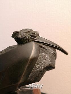 Max Le Verrier / Artus Bronze Pelican Beginning Xxth Art Deco Mascotte Auto