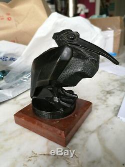 Max Le Verrier / Artus Bronze Pelican Beginning Xxth Art Deco Mascotte Auto