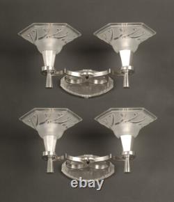 Maynadier/degue Pair of Double Wall Sconces Art Deco Bronze and Molded-Pressed Glass