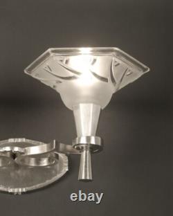 Maynadier/degue Pair of Double Wall Sconces Art Deco Bronze and Molded-Pressed Glass