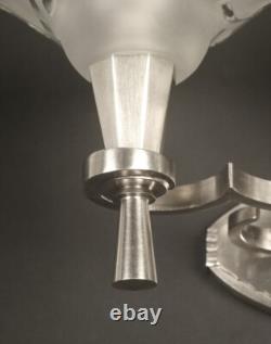 Maynadier/degue Pair of Double Wall Sconces Art Deco Bronze and Molded-Pressed Glass