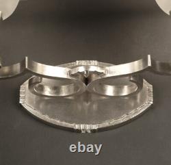 Maynadier/degue Pair of Double Wall Sconces Art Deco Bronze and Molded-Pressed Glass