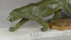 Metal Art Deco Panther At Bronze Patina, Onyx Base, 1930s