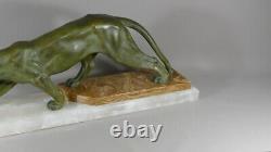 Metal Art Deco Panther At Bronze Patina, Onyx Base, 1930s