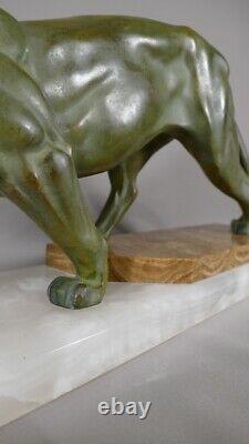 Metal Art Deco Panther At Bronze Patina, Onyx Base, 1930s