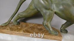 Metal Art Deco Panther At Bronze Patina, Onyx Base, 1930s