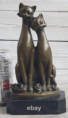 Miguel Lopez Signed Bronze Cat Sculpture Statue Art Deco Mid Century Work