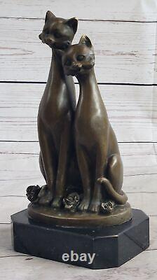 Miguel Lopez Signed Bronze Cat Sculpture Statue Art Deco Mid Century Work