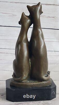 Miguel Lopez Signed Bronze Cat Sculpture Statue Art Deco Mid Century Work