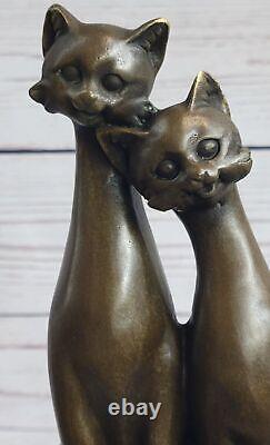 Miguel Lopez Signed Bronze Cat Sculpture Statue Art Deco Mid Century Work