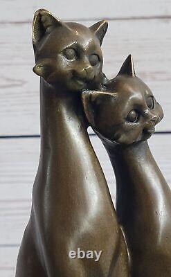 Miguel Lopez Signed Bronze Cat Sculpture Statue Art Deco Mid Century Work