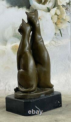 Miguel Lopez Signed Bronze Cat Sculpture Statue Art Deco Middle Century Main