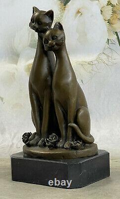 Miguel Lopez Signed Bronze Cat Sculpture Statue Art Deco Middle Century Opens