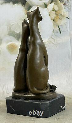 Miguel Lopez Signed Bronze Cat Sculpture Statue Art Deco Middle Century Opens