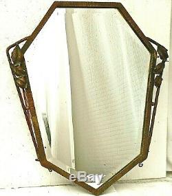 Mirror Art Deco Wrought-iron Hammered Bronze Patina. Edgar Brandt Style 60 CM H