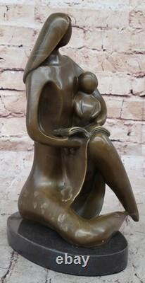Modern Art Deco Bronze Sculpture Art Nouveau Newborn Baby Signed Original Mother Statue
