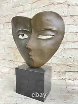 Modern Art Deco Faces by Picasso Bronze Sculpture Marble Base Figurine Decor