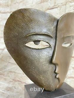 Modern Art Deco Faces by Picasso Bronze Sculpture Marble Base Figurine Decor