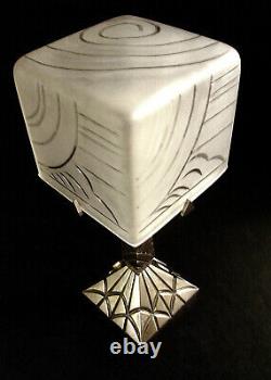 Modernist Art Deco Lamp In Nickelé Bronze And Glass Cube Thickened 1930