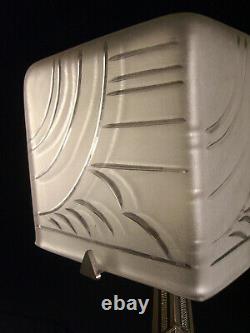 Modernist Art Deco Lamp In Nickelé Bronze And Glass Cube Thickened 1930