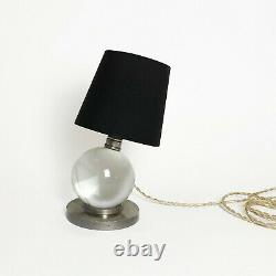 Modernist Crystal Ball Nickeled Crystal Ball Lamp Jacques Adnet Baccarat