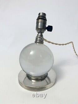 Modernist Crystal Ball Nickeled Crystal Ball Lamp Jacques Adnet Baccarat