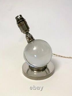 Modernist Crystal Ball Nickeled Crystal Ball Lamp Jacques Adnet Baccarat