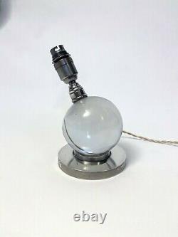 Modernist Crystal Ball Nickeled Crystal Ball Lamp Jacques Adnet Baccarat